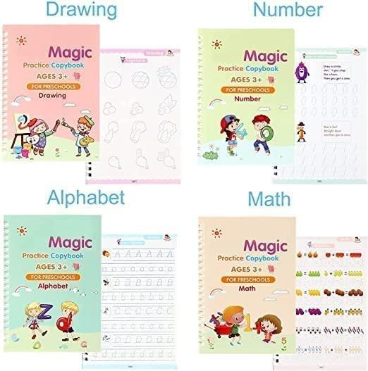 ✨Magic Practice Copybook📚, (4 Book + 1 Pen+ 10 Refill +1 Grip)✍