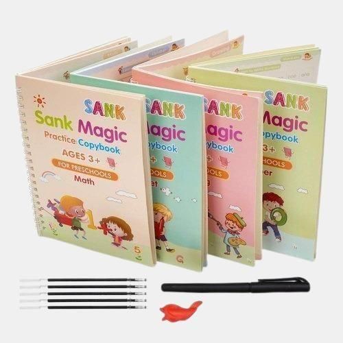 ✨Magic Practice Copybook📚, (4 Book + 1 Pen+ 10 Refill +1 Grip)✍