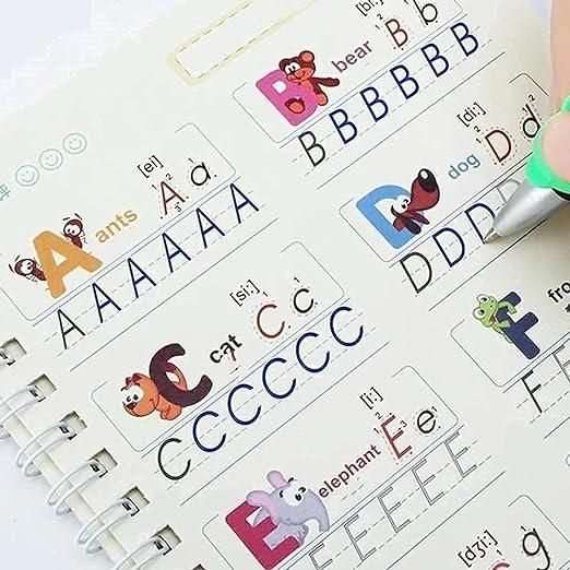 ✨Magic Practice Copybook📚, (4 Book + 1 Pen+ 10 Refill +1 Grip)✍