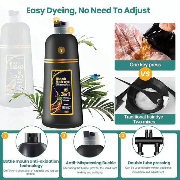 3-IN-1 BLACK HAIR DYE SHAMPOO (AYURVEDIC NO SIDE EFFECT) - Buy 1 Get 1 Free 🔥