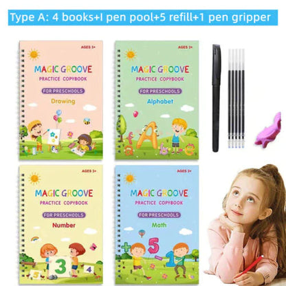✨Magic Practice Copybook📚, (4 Book + 1 Pen+ 10 Refill +1 Grip)✍