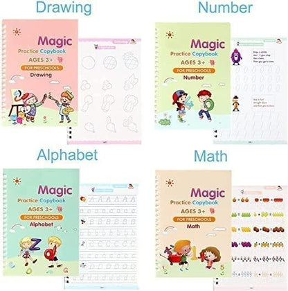 ✨Magic Practice Copybook📚, (4 Book + 1 Pen+ 10 Refill +1 Grip)✍