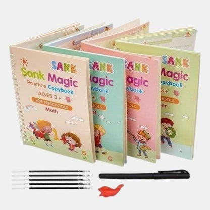 ✨Magic Practice Copybook📚, (4 Book + 1 Pen+ 10 Refill +1 Grip)✍