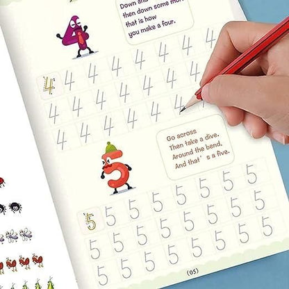 ✨Magic Practice Copybook📚, (4 Book + 1 Pen+ 10 Refill +1 Grip)✍